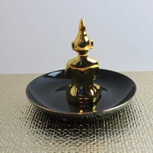 Buddha Ceramic Trinket Tray Gold Tone & Black
